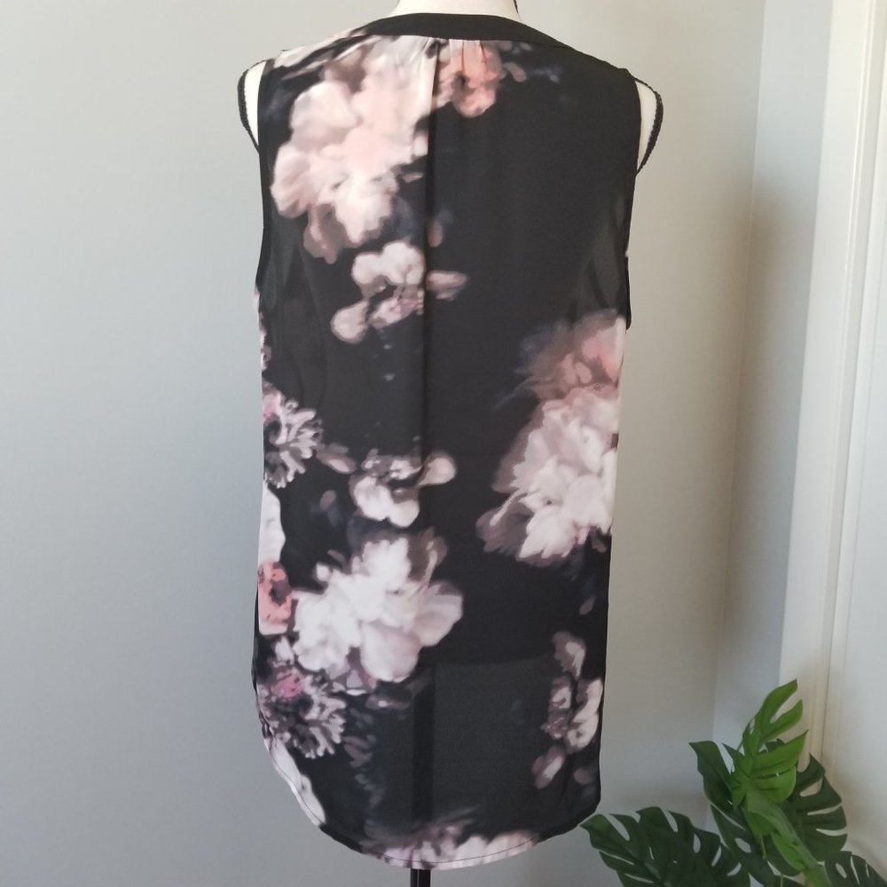 Floral semi-sheer V-neck tank tunic M - Picture 2 of 6